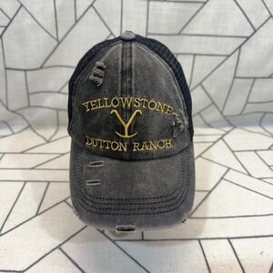 Yellowstone Dutton Ranch Trucker Hat OS Black Distressed High Ponytail Cap